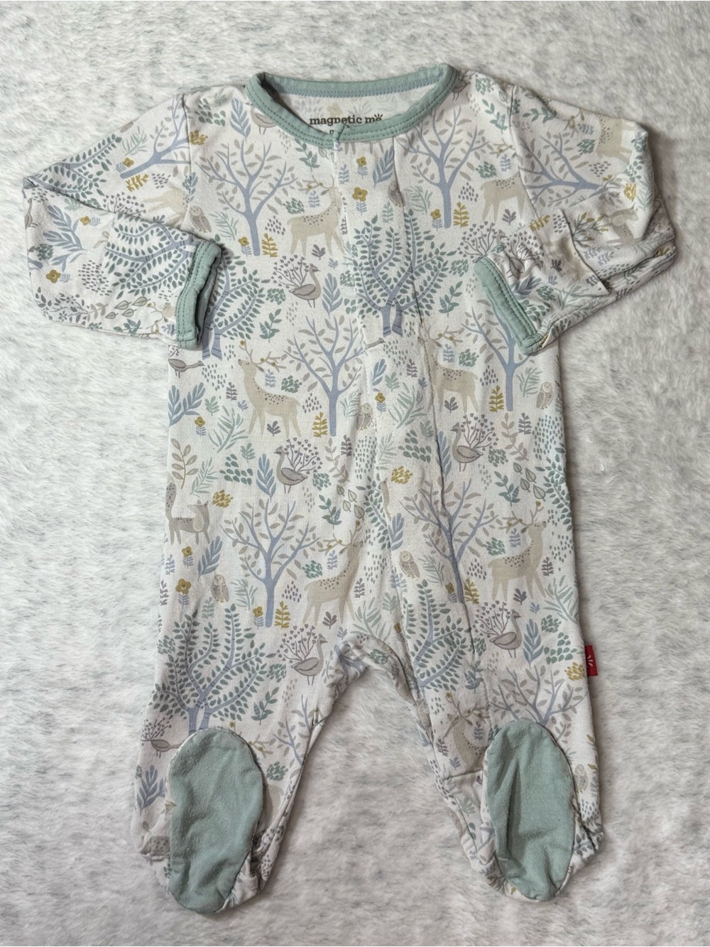 Magnetic Me Woodland Forest Deer Footie Sleeper Newborn Baby Modal Sage Neutral